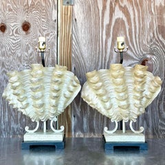 Vintage Coastal Ruffle Clamshell Lamps - a Pair