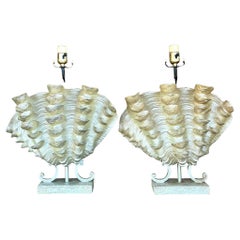 Vintage Coastal Ruffle Clamshell Lamps - a Pair