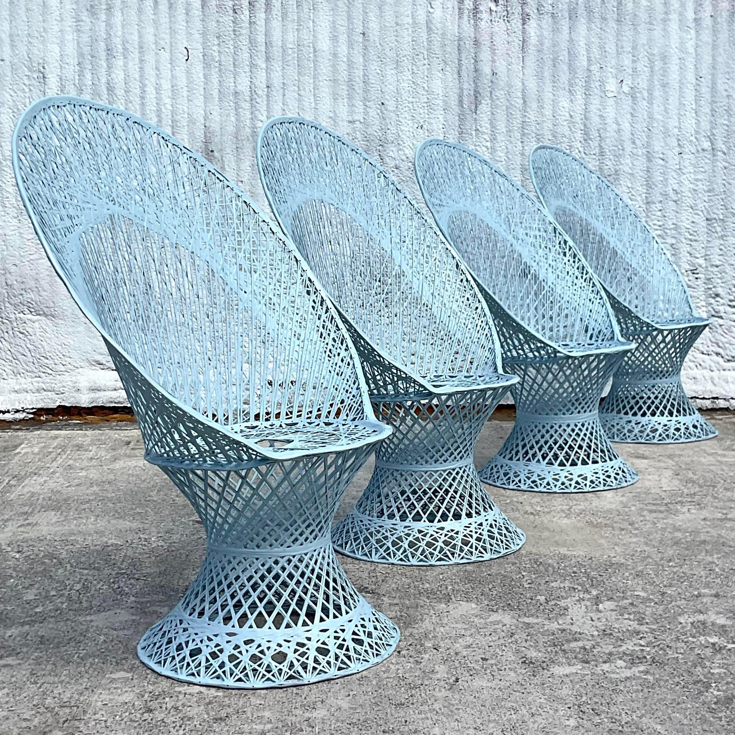 American Vintage Coastal Russell Woodard Spun Fiberglass Peacock Chairs, Set of 4
