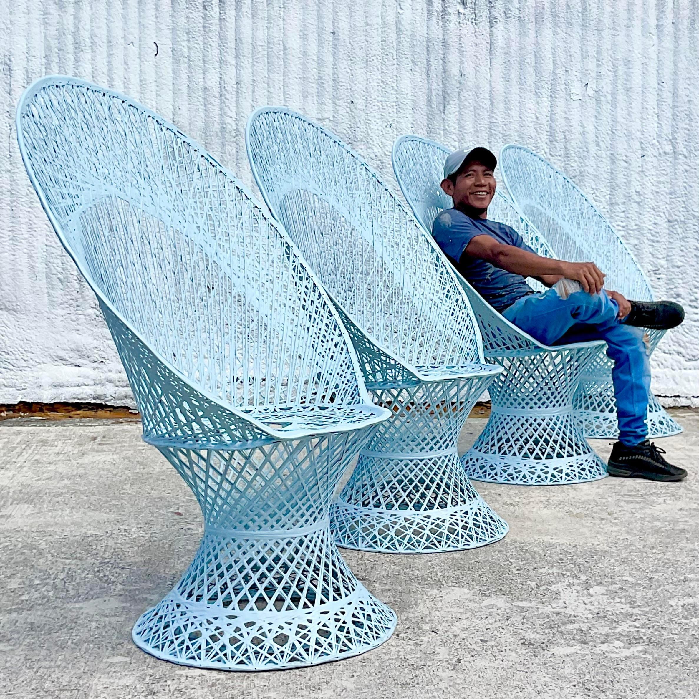 20th Century Vintage Coastal Russell Woodard Spun Fiberglass Peacock Chairs, Set of 4