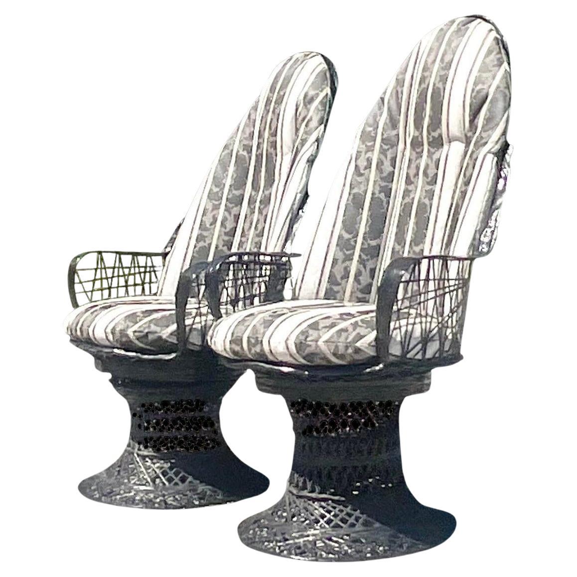 Vintage Coastal Russell Woodard Spun Fiberglass Swivel Chairs - a Pair