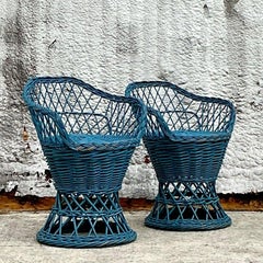 Vintage Coastal Rustic Rattan Chairs - a Pair