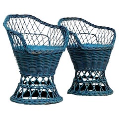 Vintage Coastal Rustic Rattan Chairs - a Pair