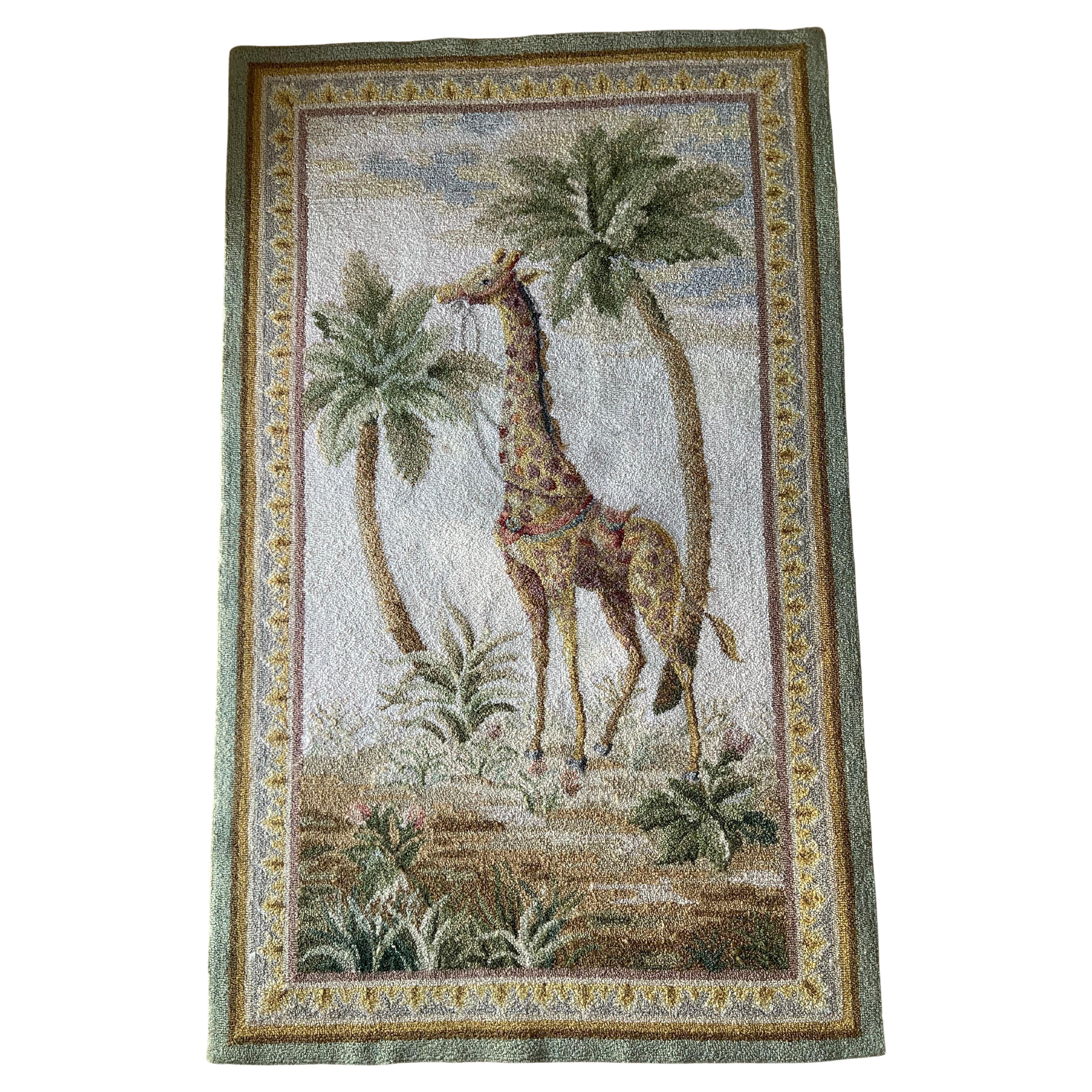 Vintage Coastal Safari Style Giraffe Rug For Sale