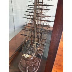 Vintage Coastal Scale Ship Model in Glass Case