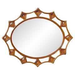 Used Coastal Scalloped Rattan Wall Mirror