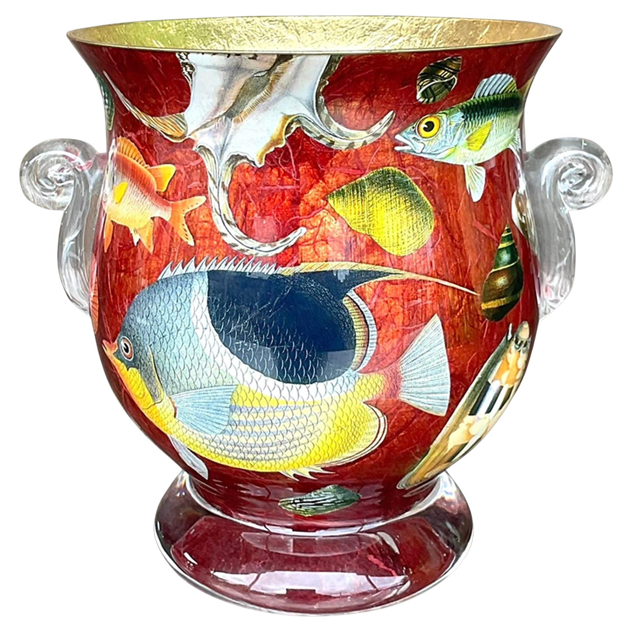 Urna costiera vintage Scott Potter Eglomise sotto vetro marino