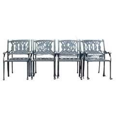 Chaises de salle à manger d'extérieur vintage en aluminium coulé à volutes côtières - Lot de 8