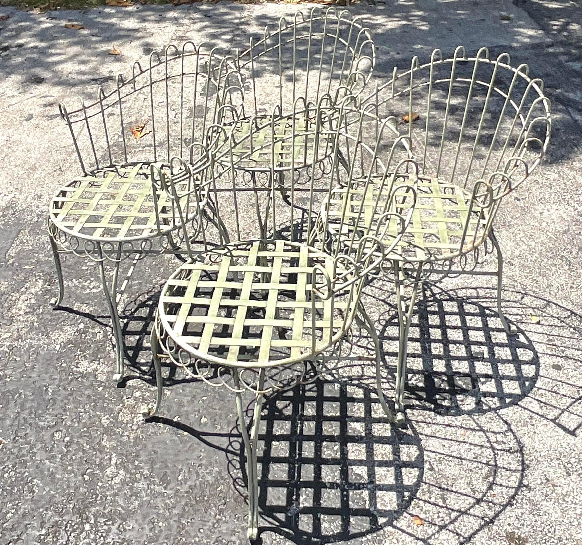 Mid-Century Modern Vintage Coastal Scroll Wrought Iron Dining Chairs - Set of 4 For Sale