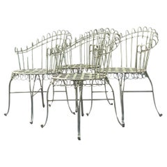 Retro Coastal Scroll Wrought Iron Dining Chairs - Set of 4