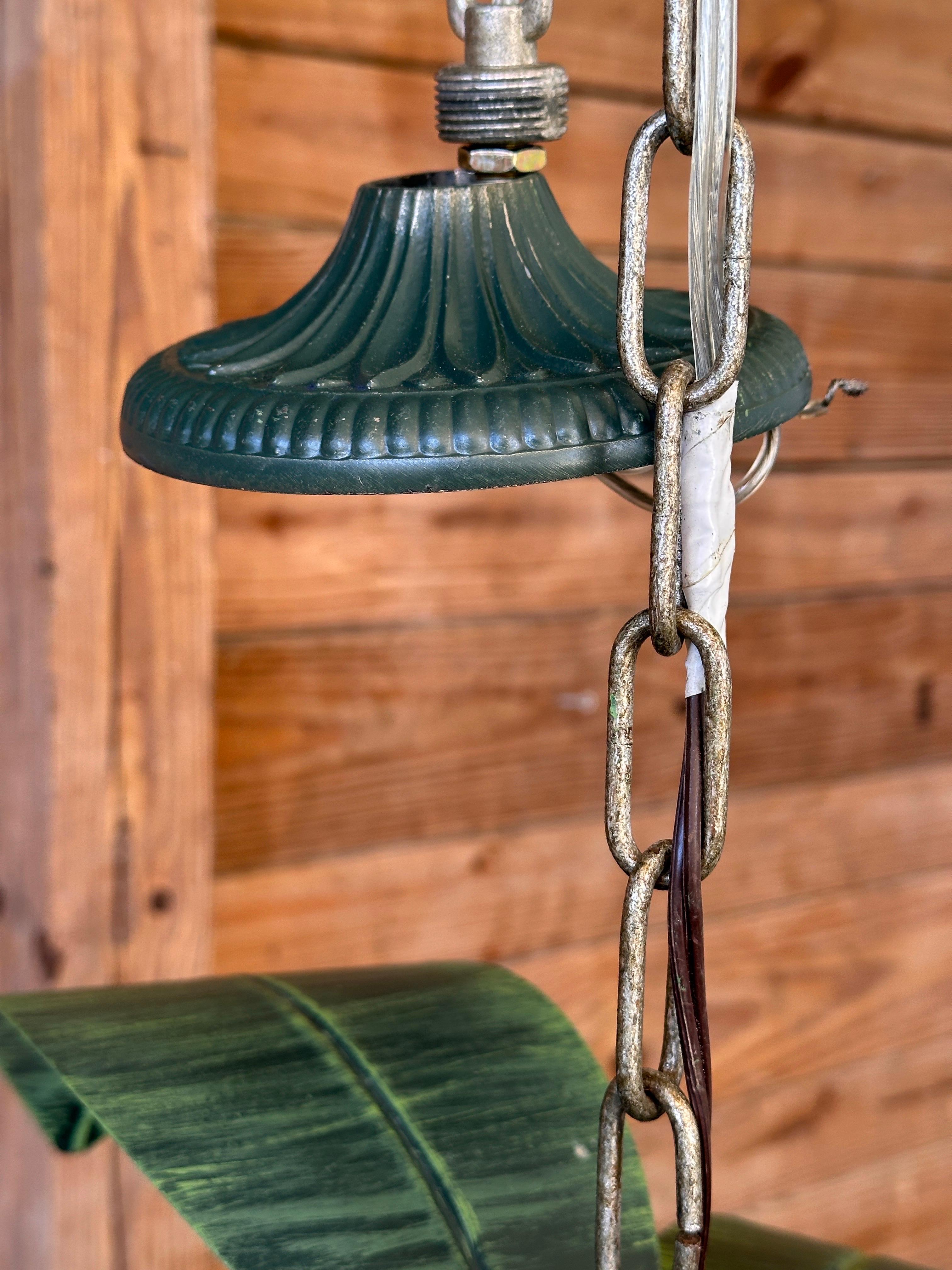 Vintage Coastal Sculptural Metal Tole Palm Leaf Chandelier For Sale 4