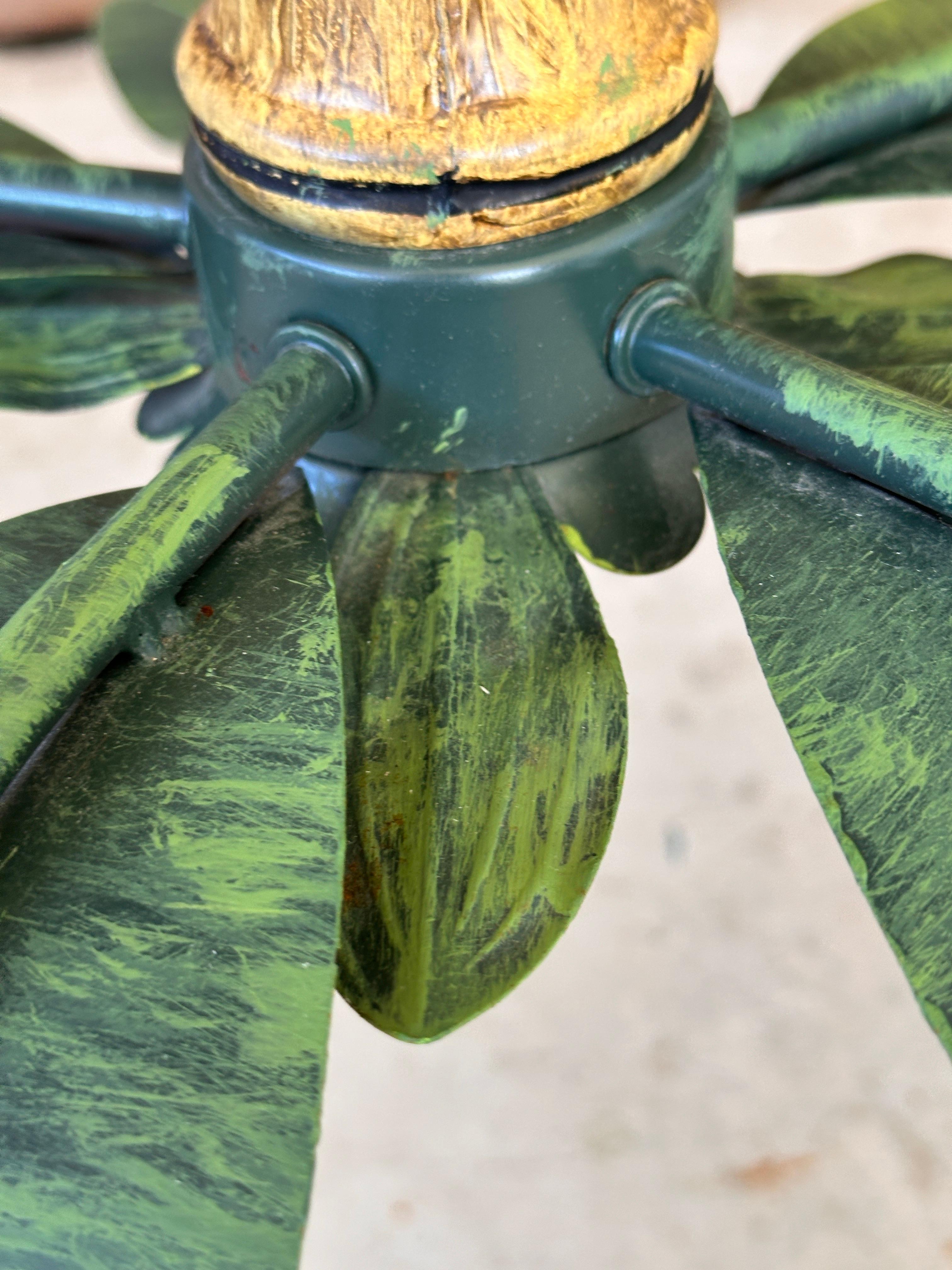 Vintage Coastal Sculptural Metal Tole Palm Leaf Chandelier For Sale 6