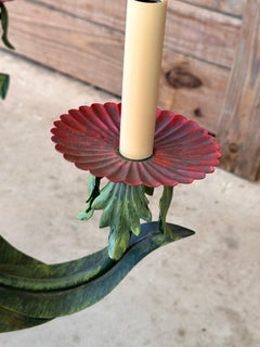 Vintage Coastal Sculptural Metal Tole Palm Leaf Chandelier