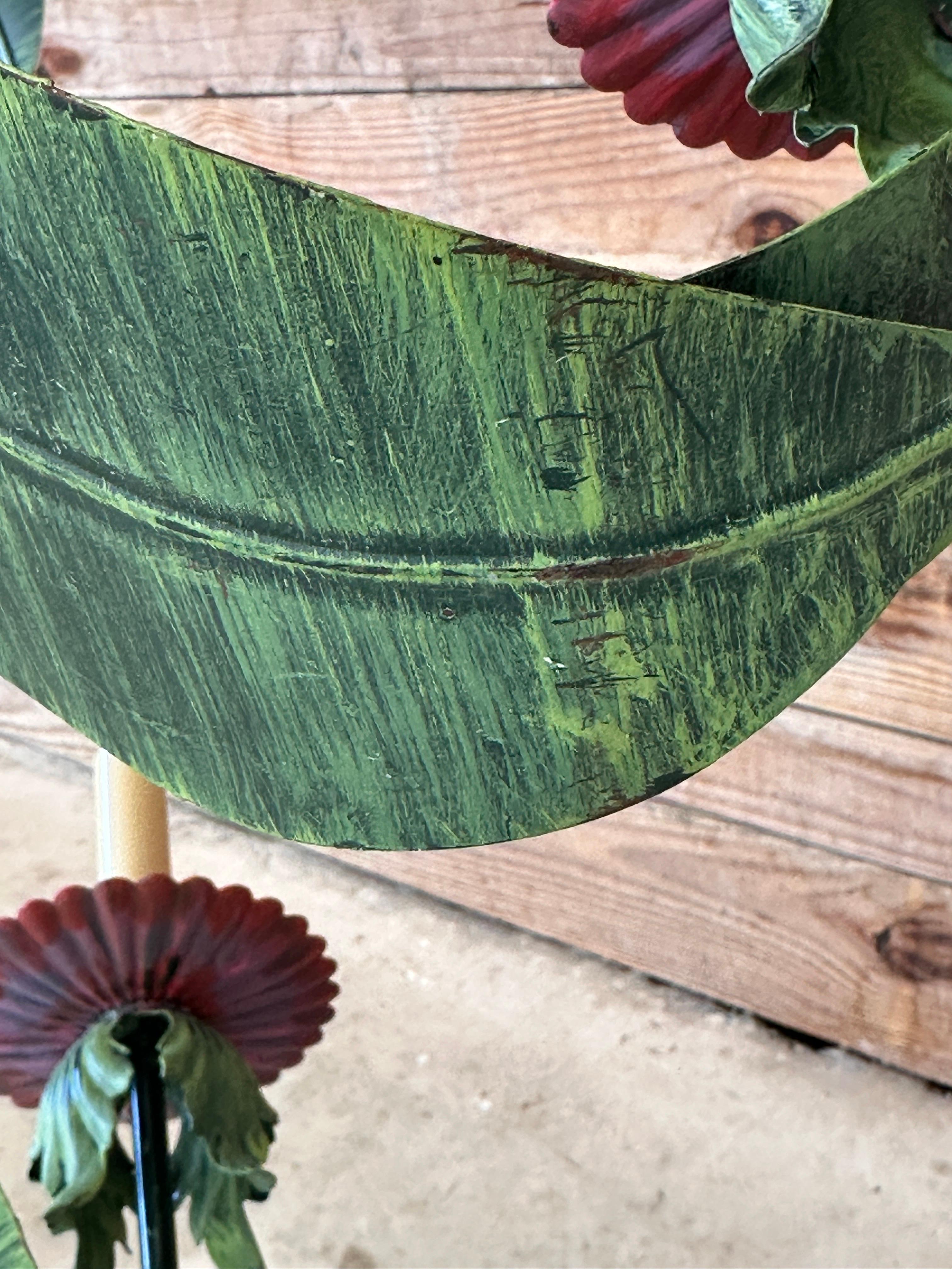 Regency Vintage Coastal Sculptural Metal Tole Palm Leaf Chandelier For Sale