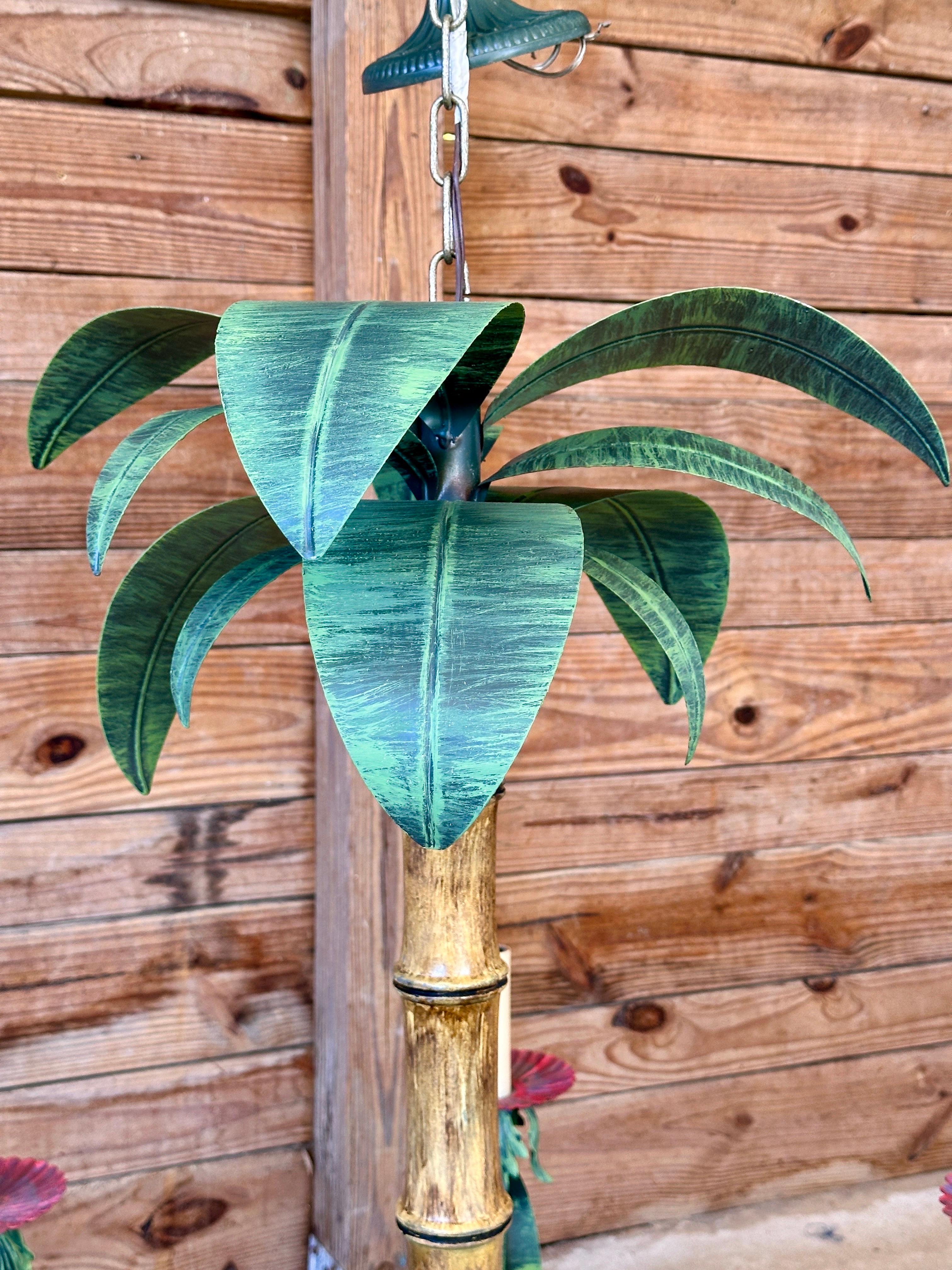 Vintage Coastal Sculptural Metal Tole Palm Leaf Chandelier For Sale 2