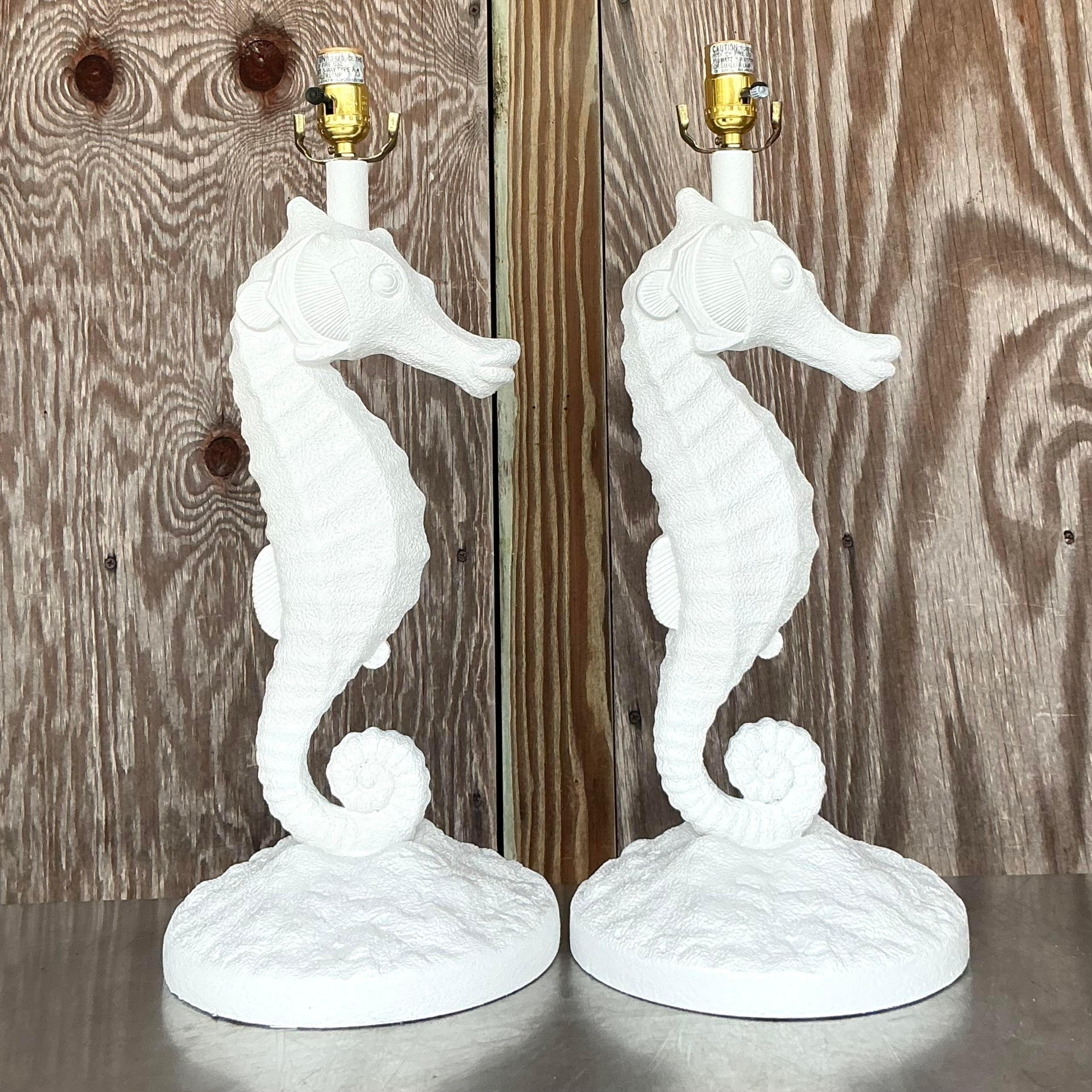 American Vintage Coastal Seahorse Lamps - a Pair