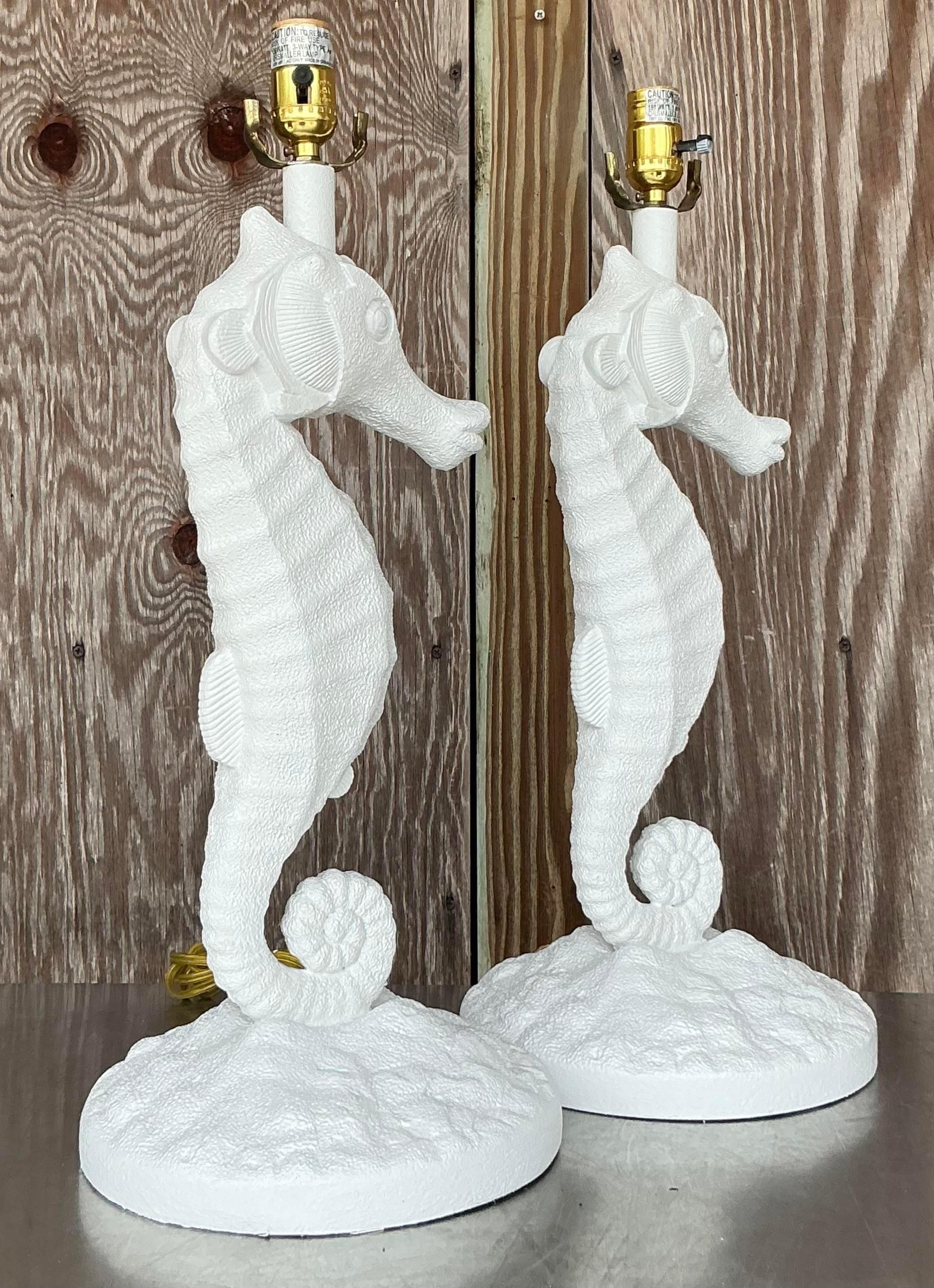 Vintage Coastal Seahorse Lamps - a Pair In Good Condition In west palm beach, FL