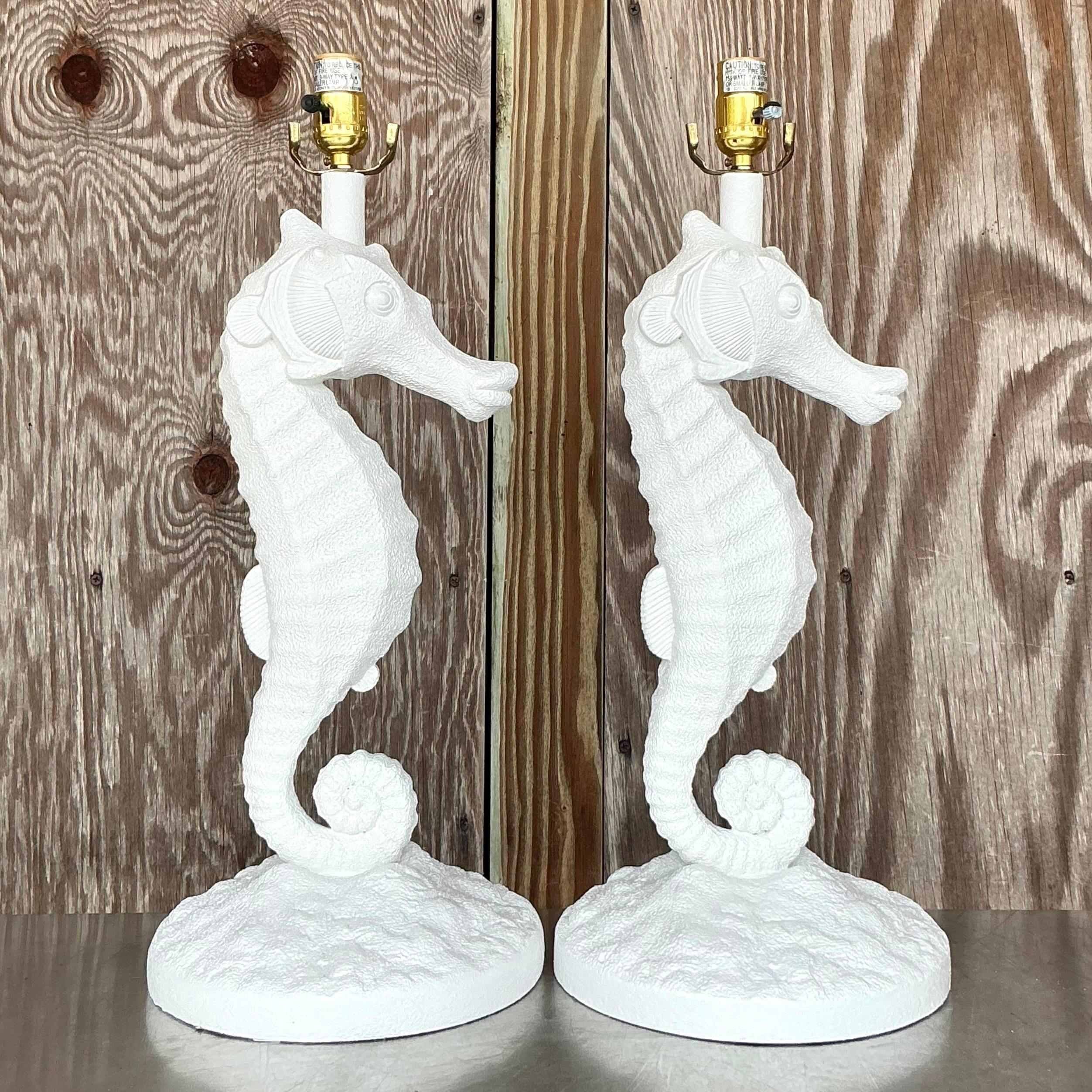 20th Century Vintage Coastal Seahorse Lamps - a Pair