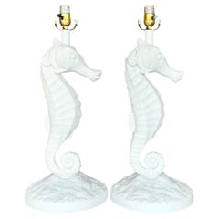 Vintage Coastal Seahorse Lamps - a Pair