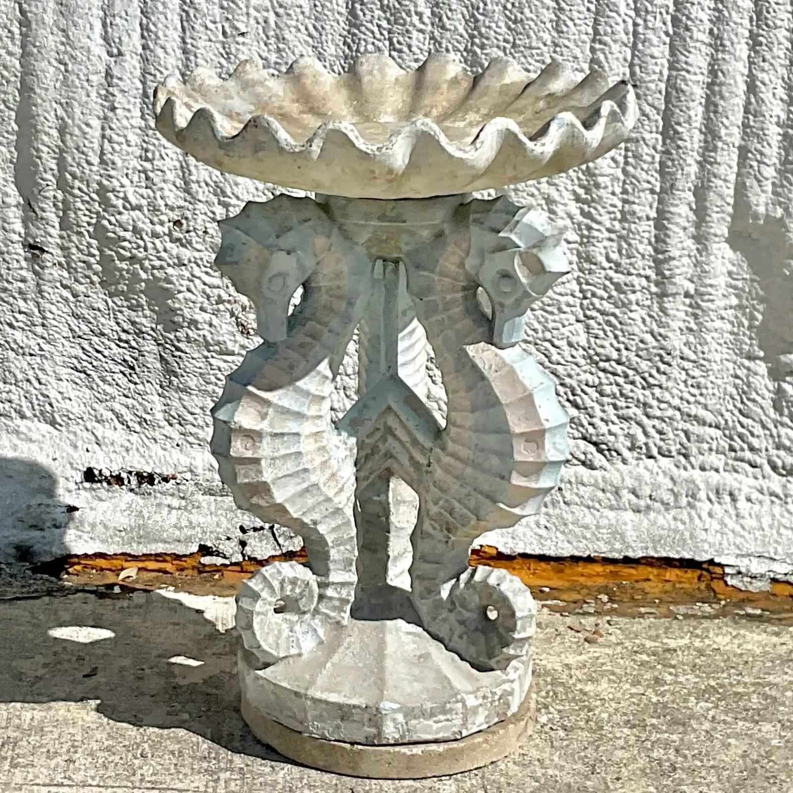 North American Vintage Coastal Seahorse Trio Birdbath