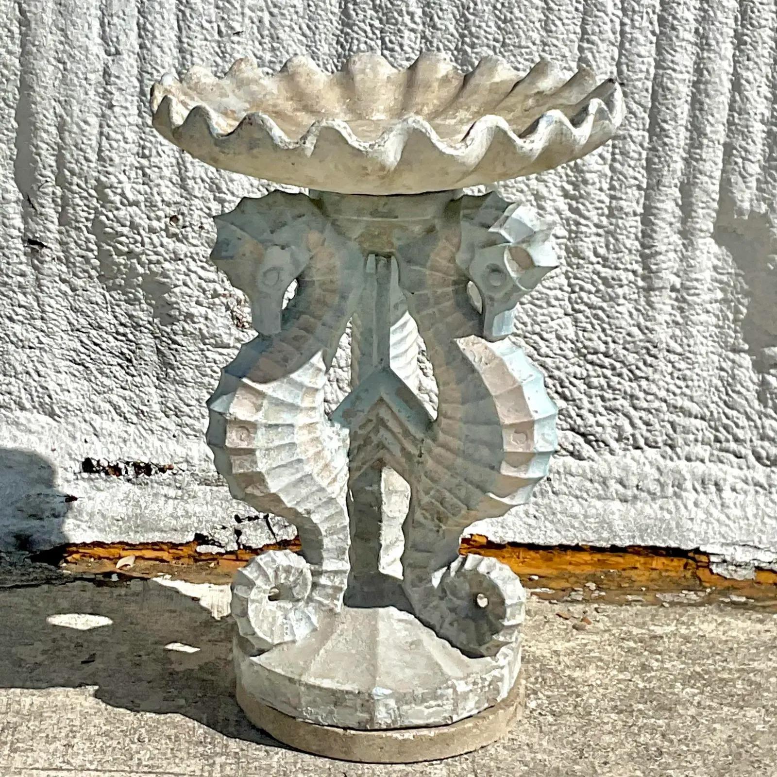 North American Vintage Coastal Seahorse Trio Birdbath For Sale