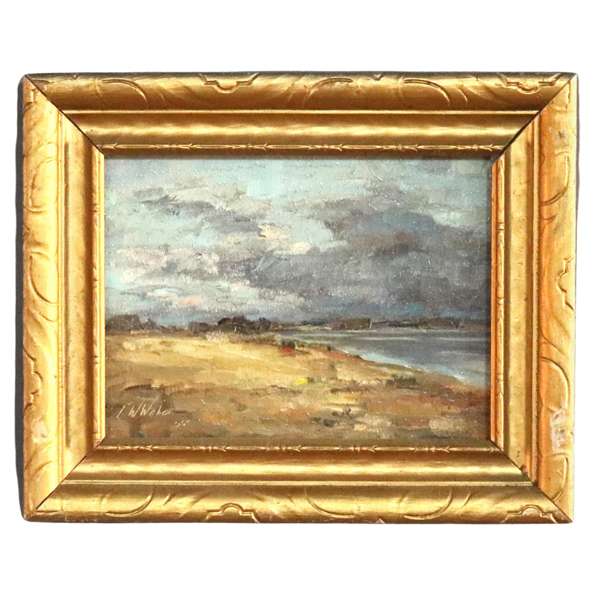 Vintage Coastal Seascape Oil Painting, Signed F. Weber 1957