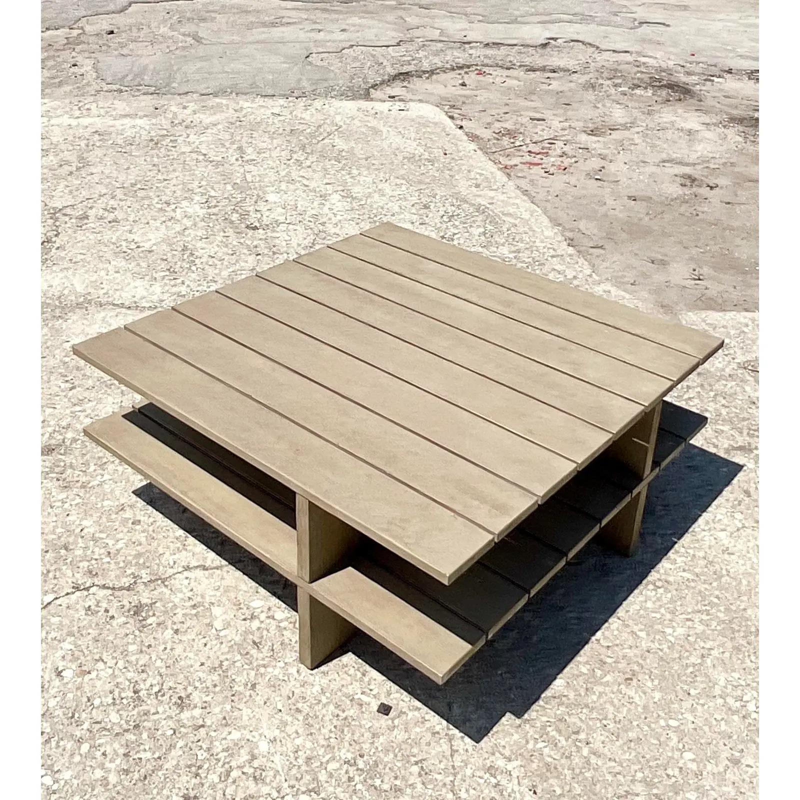 20th Century Vintage Coastal Serena and Lily Slat Coffee Table
