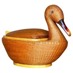 Vintage Coastal Shanghai Weave Lidded Duck Basket