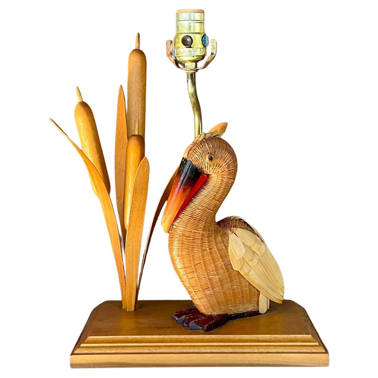Vintage Coastal Shanghai Weave Pelican Lamp