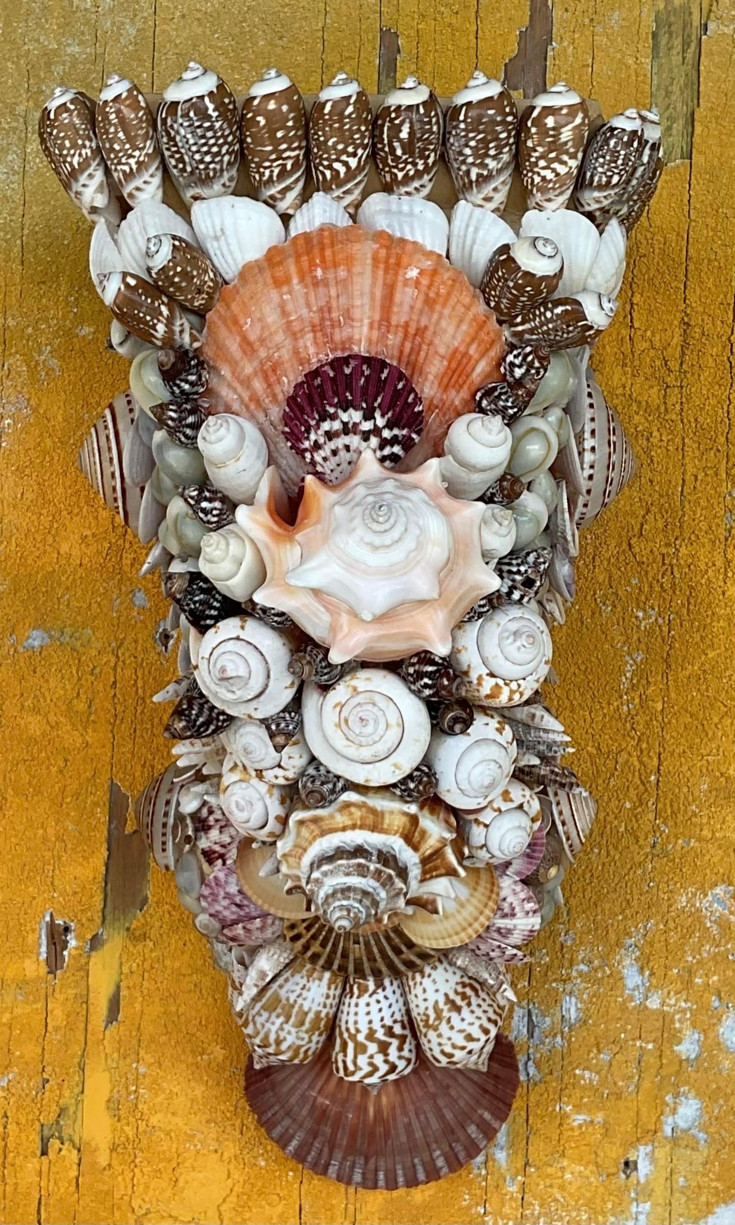 Vintage Coastal Shell Encrusted Brackets - a Pair For Sale at 1stDibs