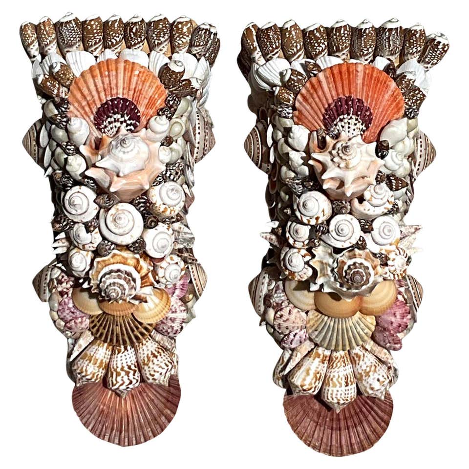 Vintage Coastal Artisan Shell Brackets - a Pair For Sale at 1stDibs