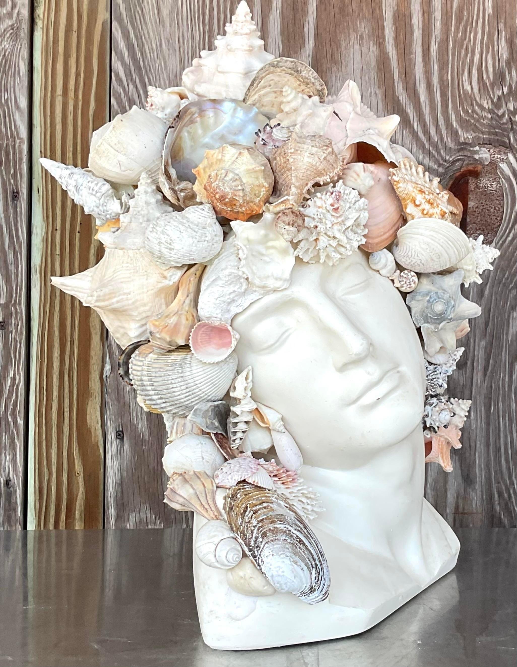 Contemporary Vintage Coastal Shell Encrusted Bust For Sale