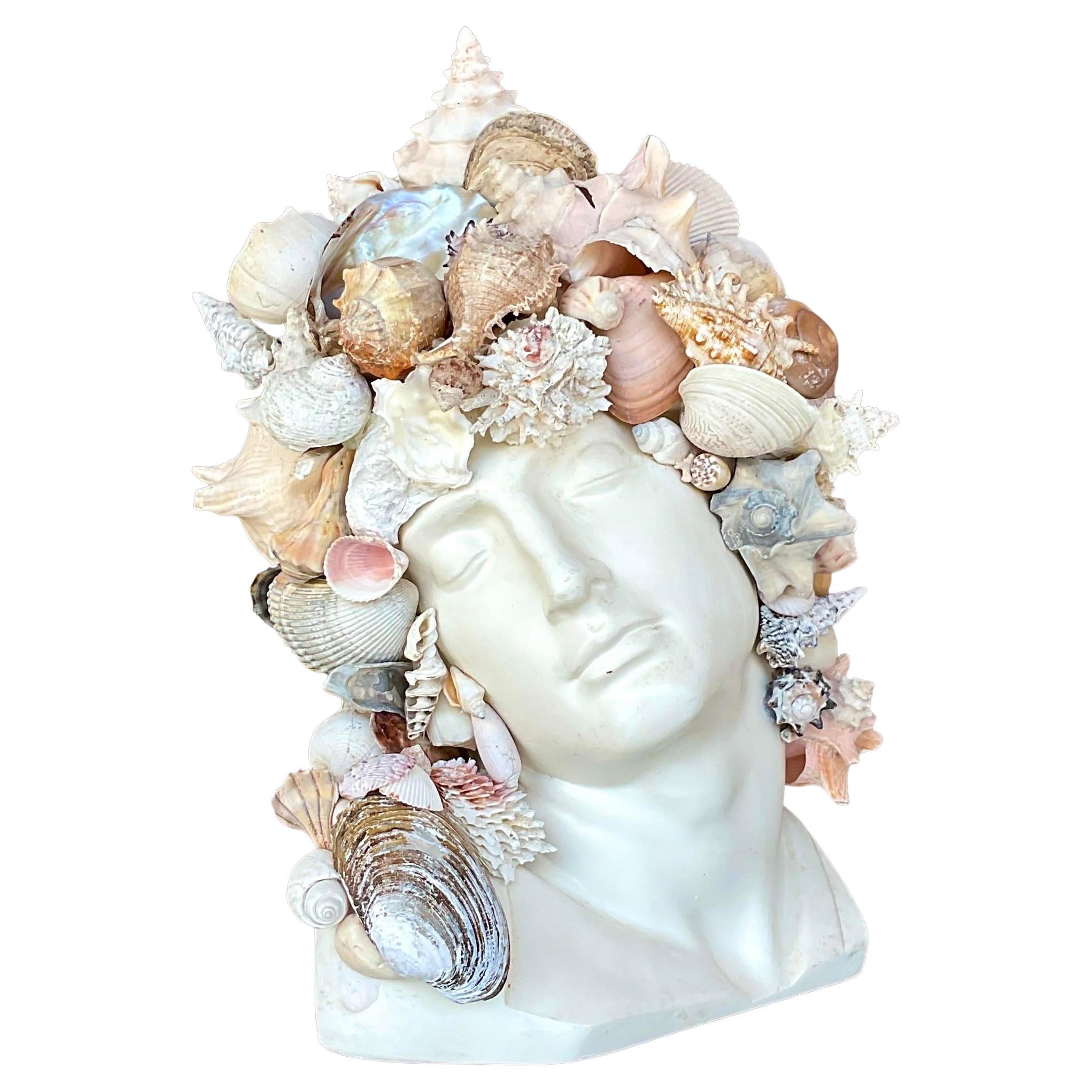 Vintage Coastal Shell Encrusted Bust For Sale