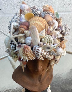 Vintage Coastal Shell Encrusted Bust of Man