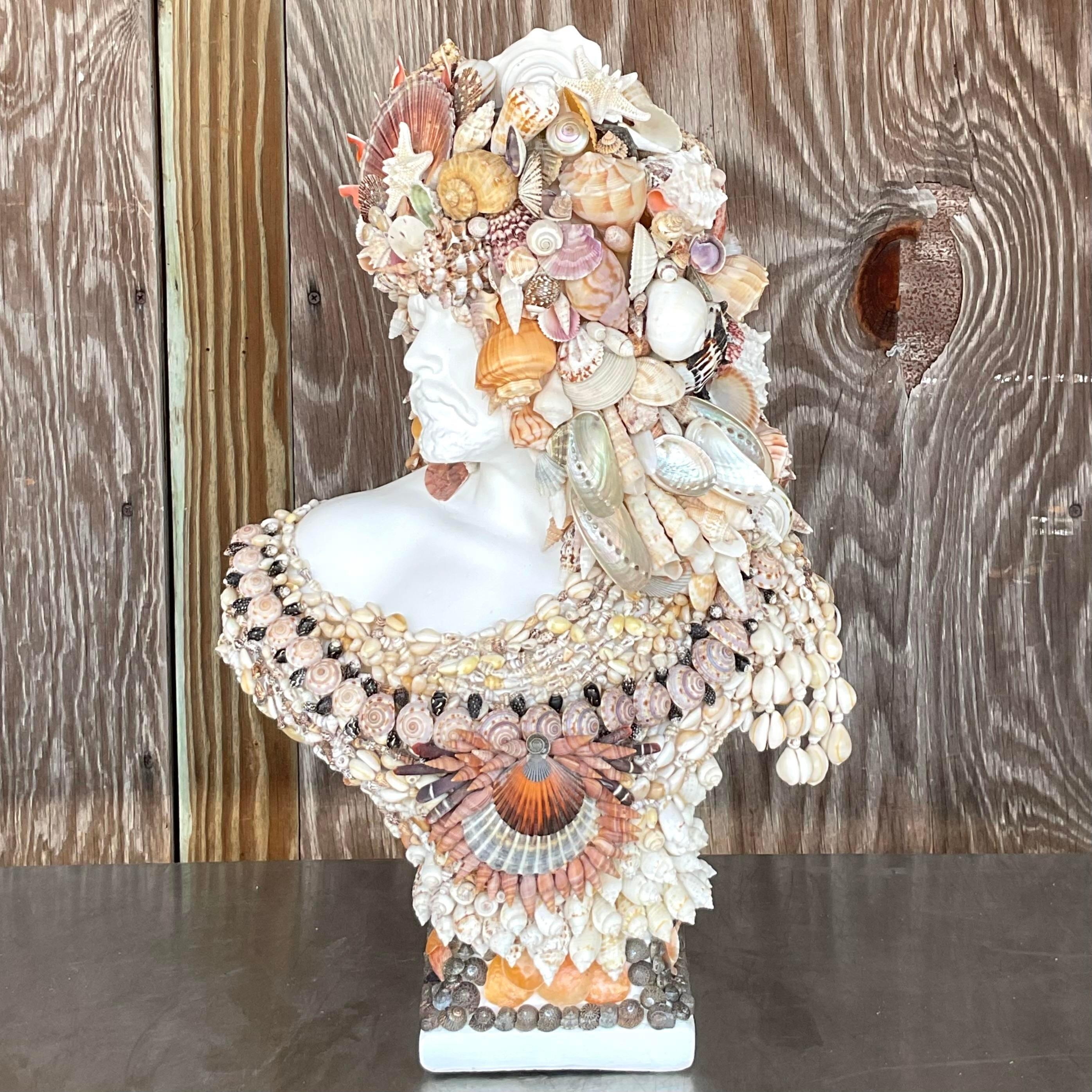 Busto di uomo incrostato di conchiglie della costa vintage In condizioni buone in vendita a West Palm Beach, FL
