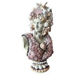 Vintage Coastal Shell Encrusted Bust of Woman