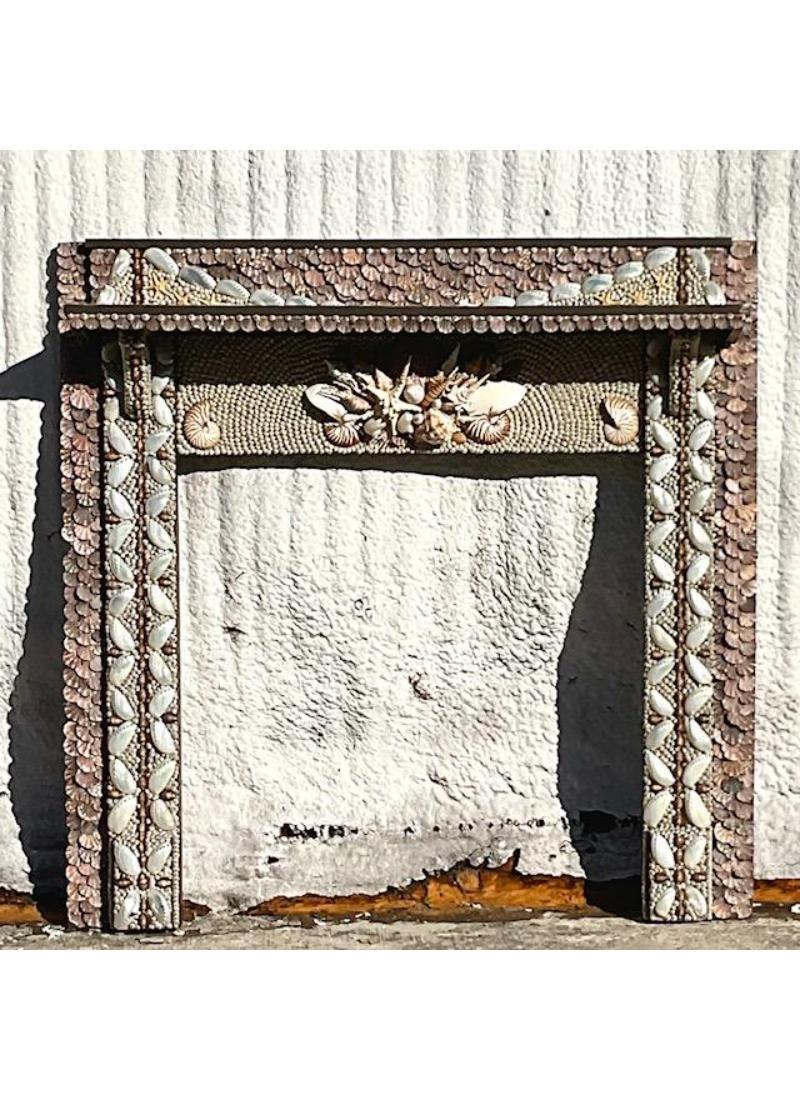 American Vintage Coastal Shell Encrusted Fireplace Surround For Sale