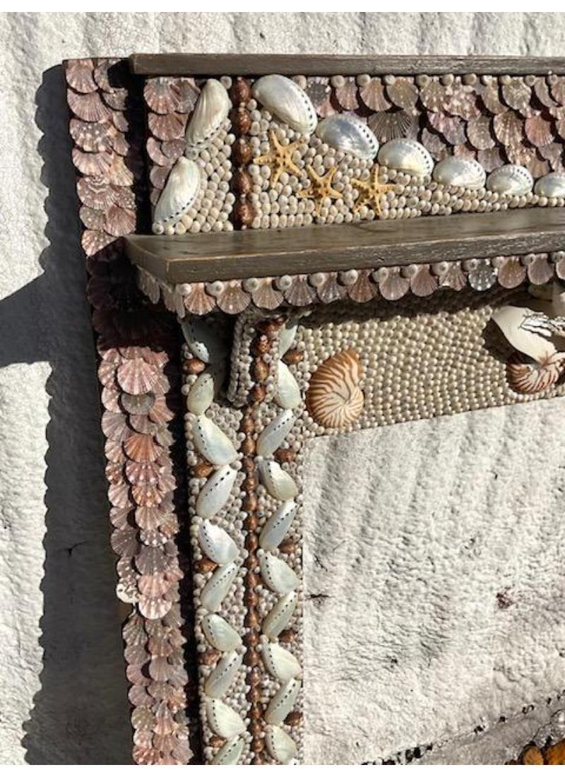 Vintage Coastal Shell Encrusted Fireplace Surround In Good Condition For Sale In west palm beach, FL