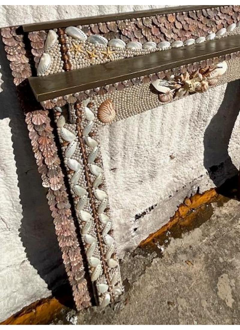 Vintage Coastal Shell Encrusted Fireplace Surround For Sale 1