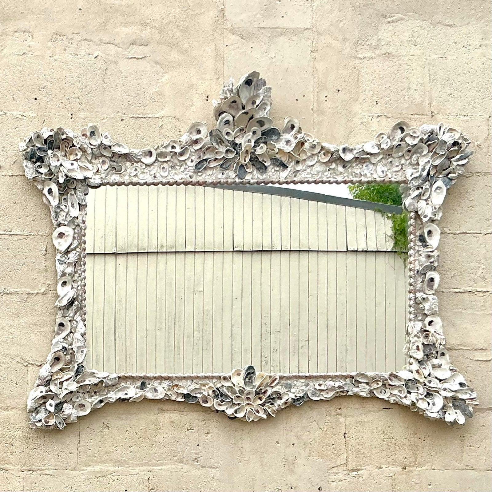 Miroir horizontal vintage côtier incrusté de coquillages en vente 1