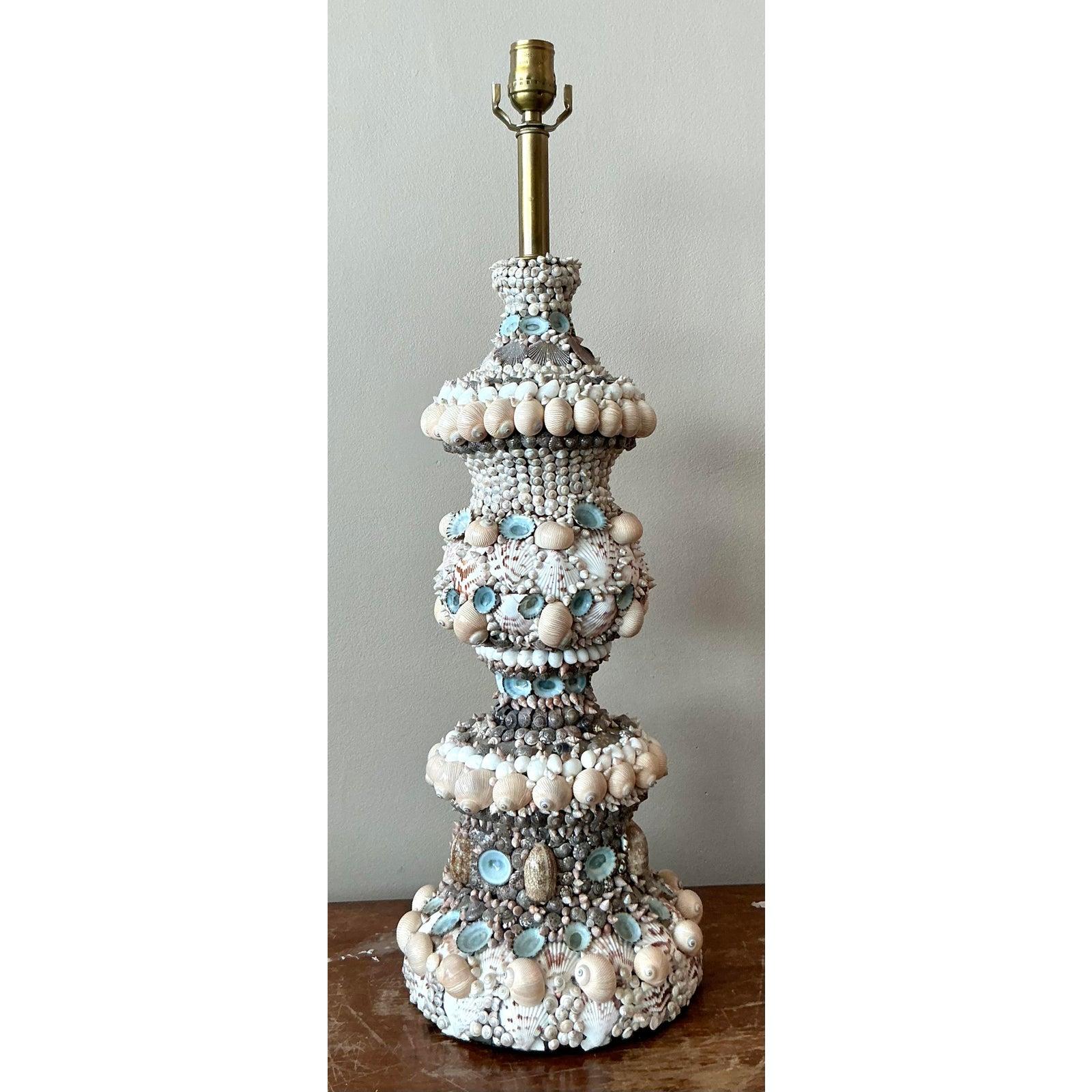 American Vintage Coastal Shell Encrusted Lamp For Sale