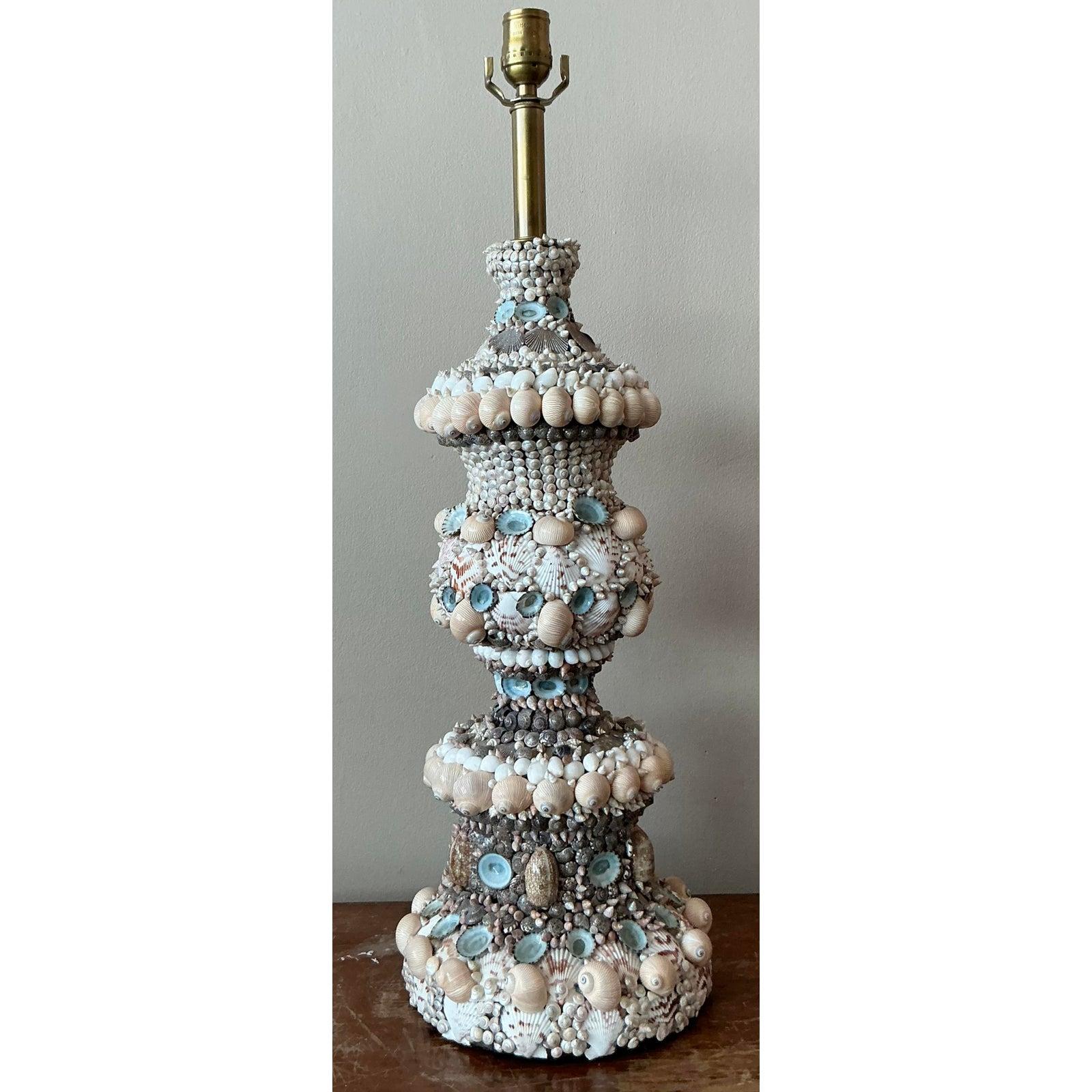 20th Century Vintage Coastal Shell Encrusted Lamp For Sale