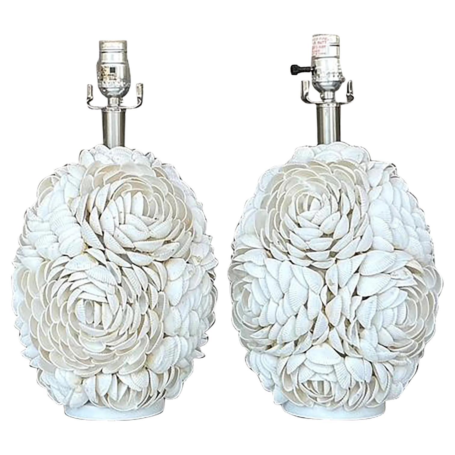 Ruby Lamp Shell Vintage Coastal Resin Shell Lamps - a Pair For Sale at 1stDibs