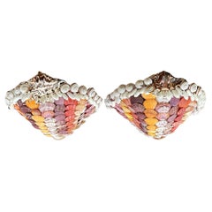 Vintage Coastal Shell Encrusted Light Sconce - a Pair