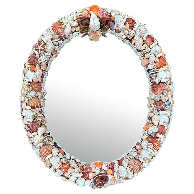 Vintage Seashell Shell Encrusted Round Circular Palm Beach Wall Mirror ...