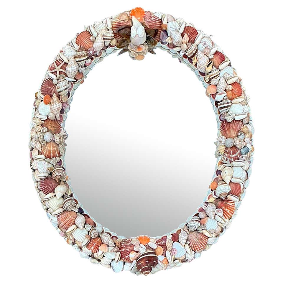 Vintage Seashell Shell Encrusted Round Circular Palm Beach Wall Mirror ...