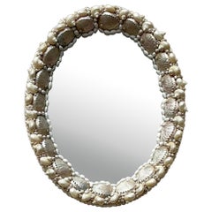 Vintage Coastal Shell Encrusted Oval Mirror