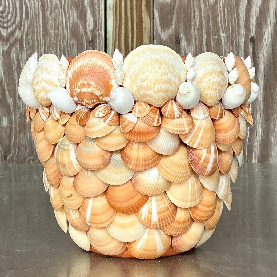 American Vintage Coastal Shell Encrusted Planter For Sale