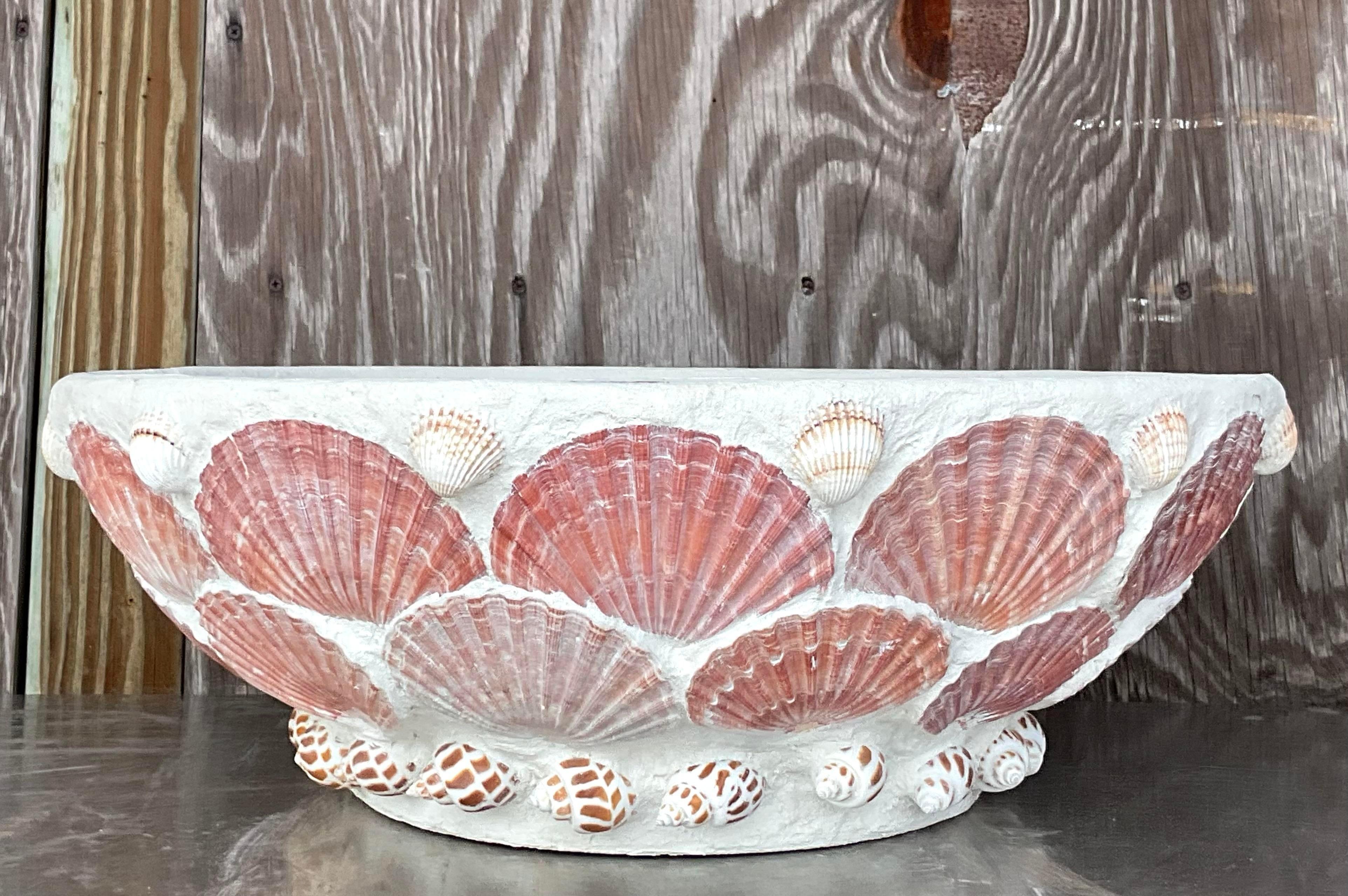 Contemporary Vintage Coastal Shell Encrusted Planter