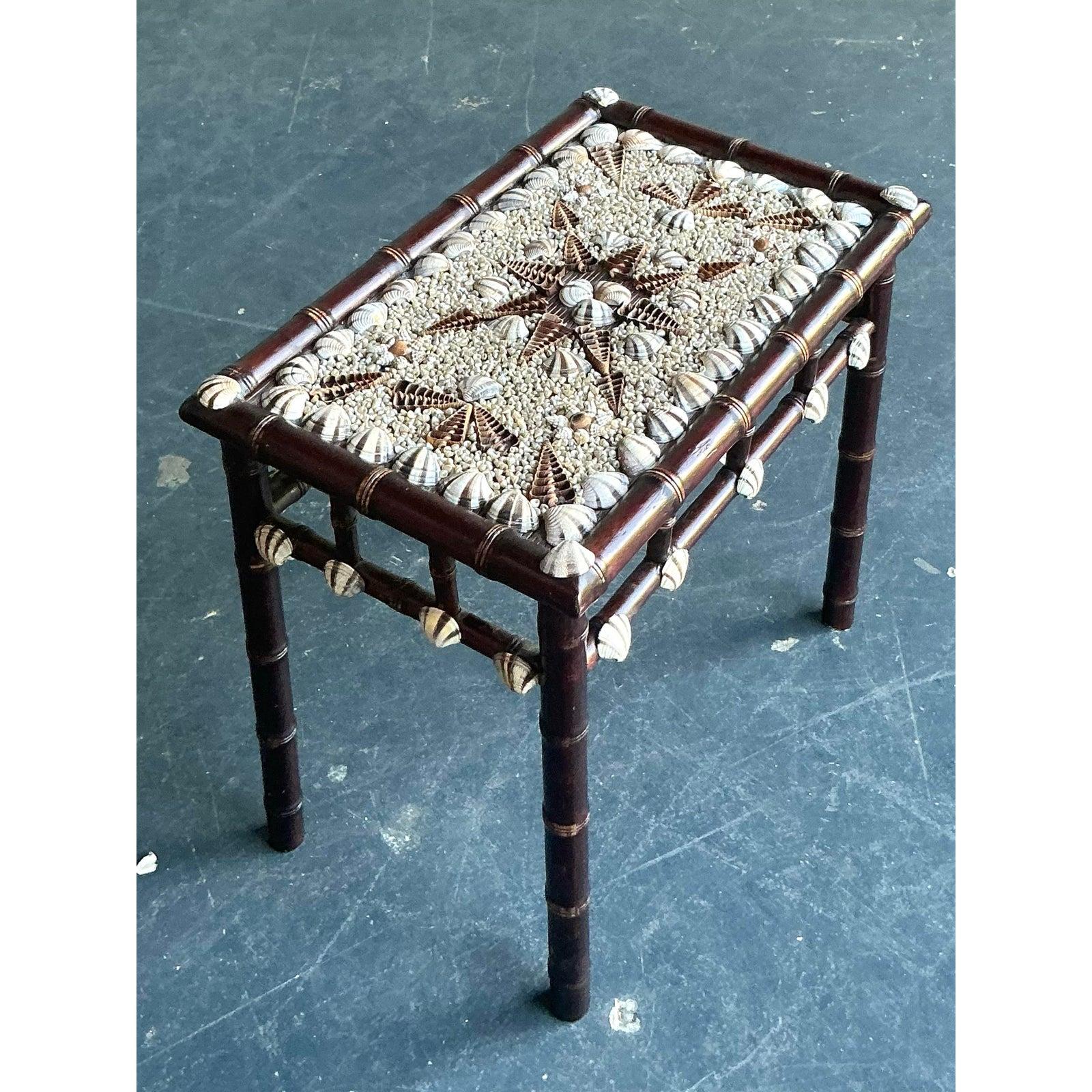 American Vintage Coastal Shell Encrusted Side Table For Sale